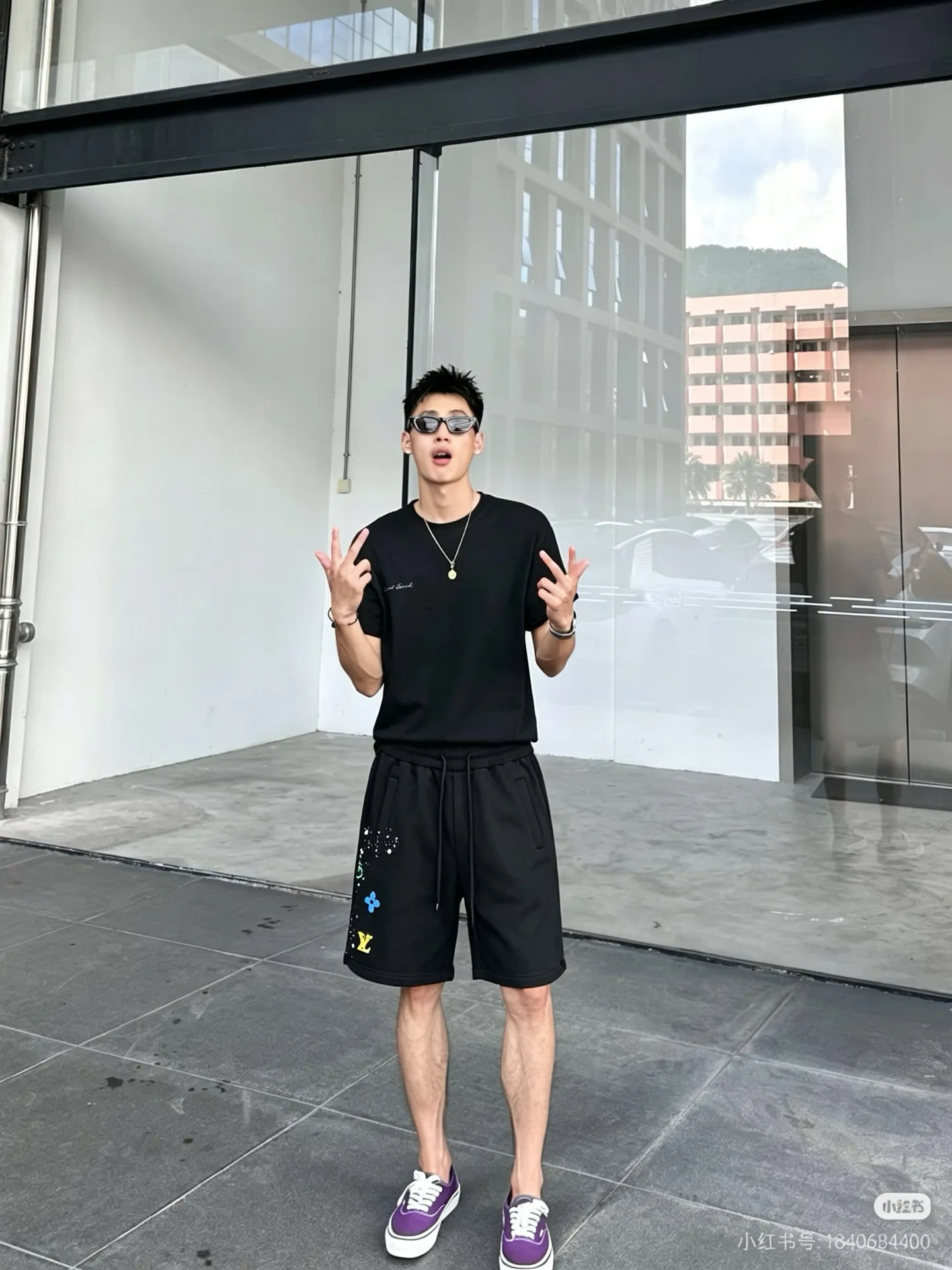 Louis Vuitton/Louis Vuitton multi-element presbyopic print embroidered shorts